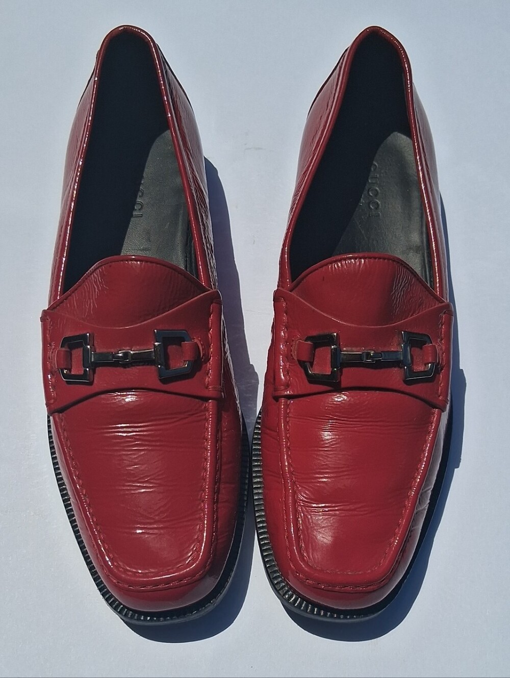 Gucci Womens Red Patent Leather Horsebit Loafers Sz 38/ 8
